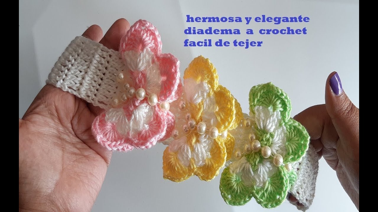 diadema a crochet - con mariposas tejidas en 3D facil paso a paso - crochet headband manualidades de animales