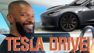 Jamie Foxx's Tesla Test Drive!!! видео