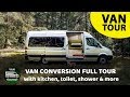 Van tour of sprinter campervan conversion with kitchen, shower & more. Full tour of self made RV