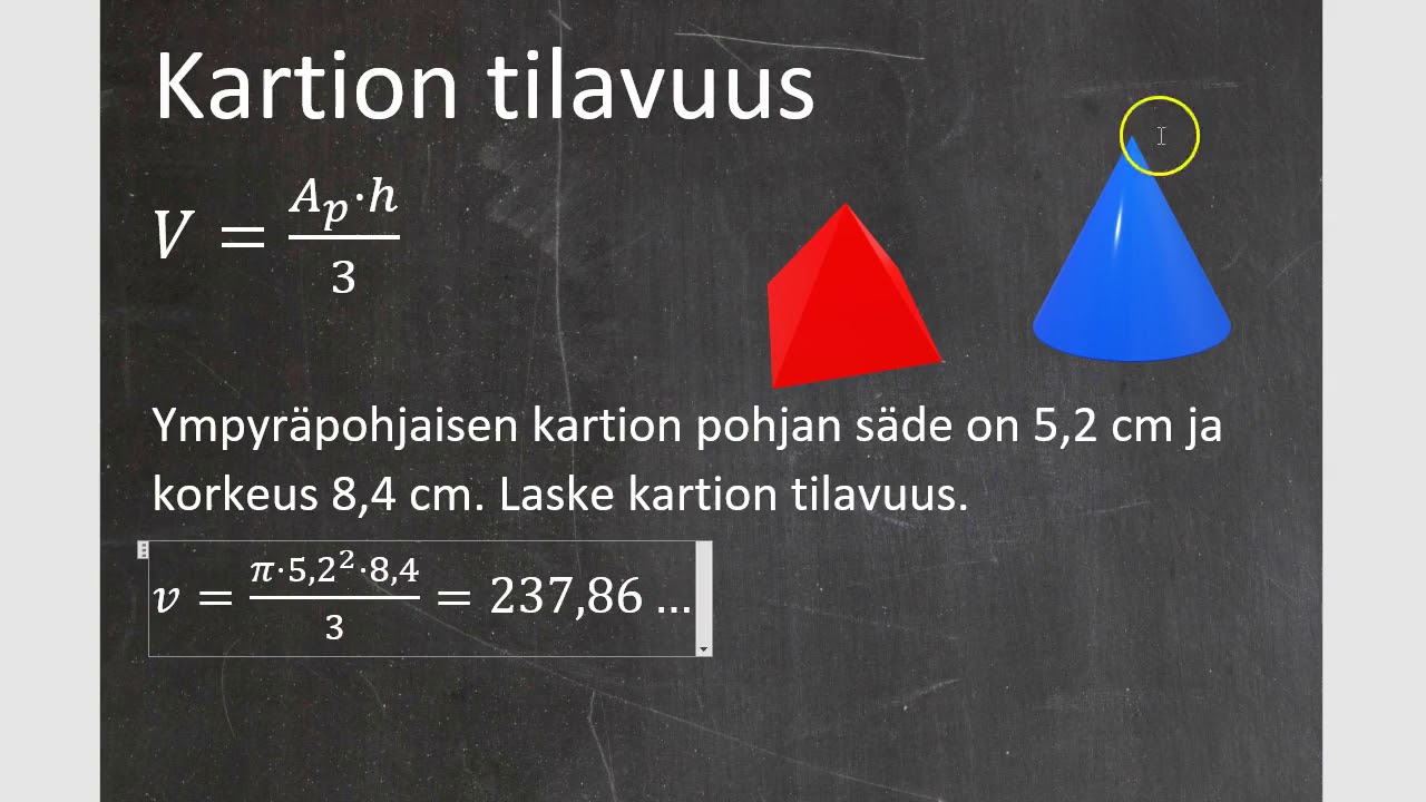Kurssi 10: Avaruusgeometria: osa4: Kartion tilavuus