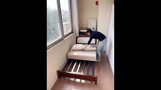 木のぬくもりと機能性を両立した、引き出し式ソファベッド#ソファベッド #引き出し式ソファ #木製フレーム #2人掛けソファ #省スペース家具 #ナチュラルインテリア #shorts #cuumy