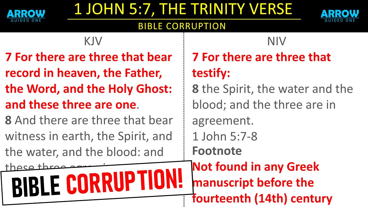 1 John 5 7, The Trinity Verse Corruption - Bible Corruption - Arrow of ...