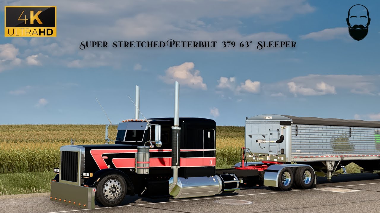 Hauling corn - Super stretched 379 Pete Sleeper ( Grain Hopper trailer ) 4K Realistic driving - ATS