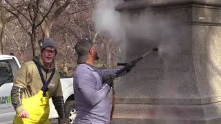 Murderer" Painted on Christopher Columbus Statue in Central Park
