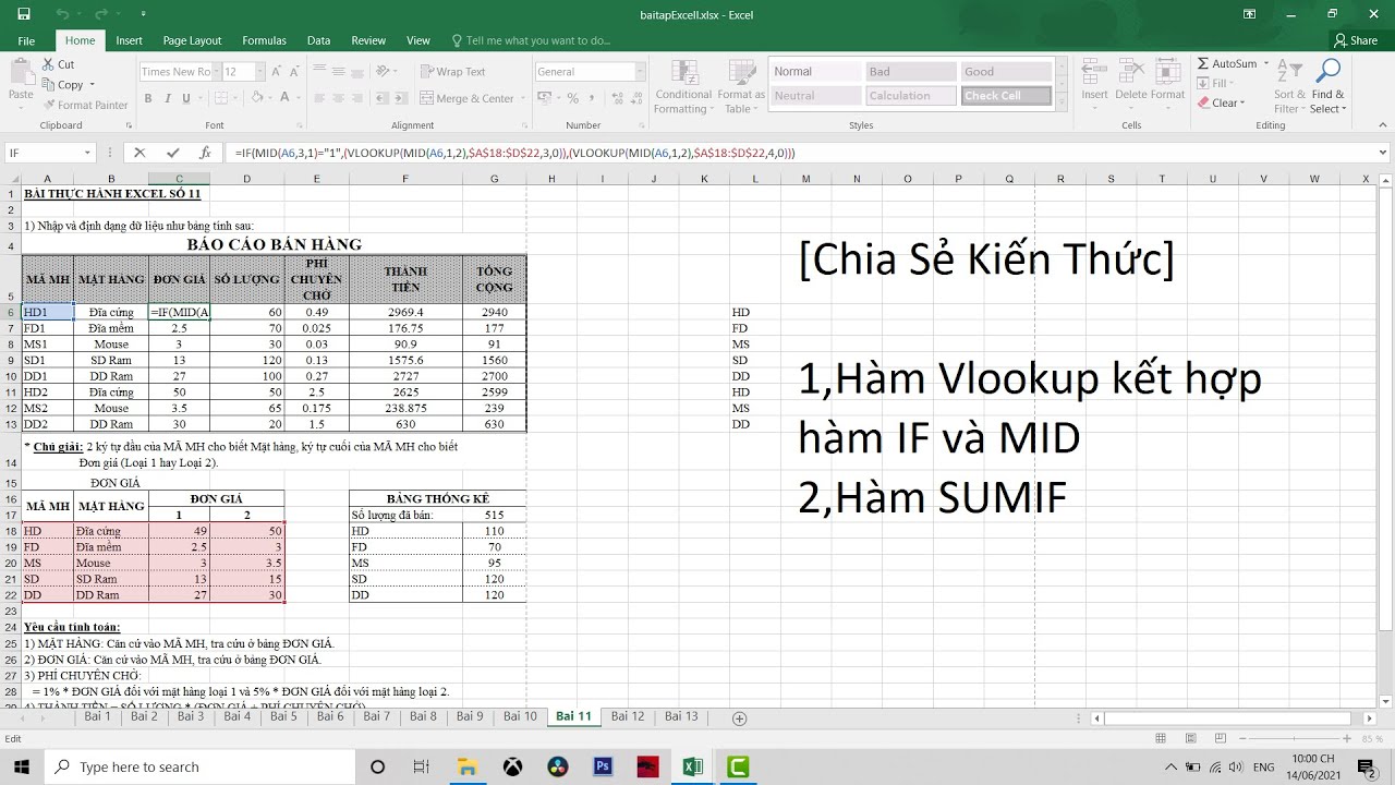 Excel - Hướng Dẫn Hàm Vlookup Kết Hợp Hàm If Và Hàm Mid Trong Excel - Excel  Cơ Bản - Bài 11 - Youtube