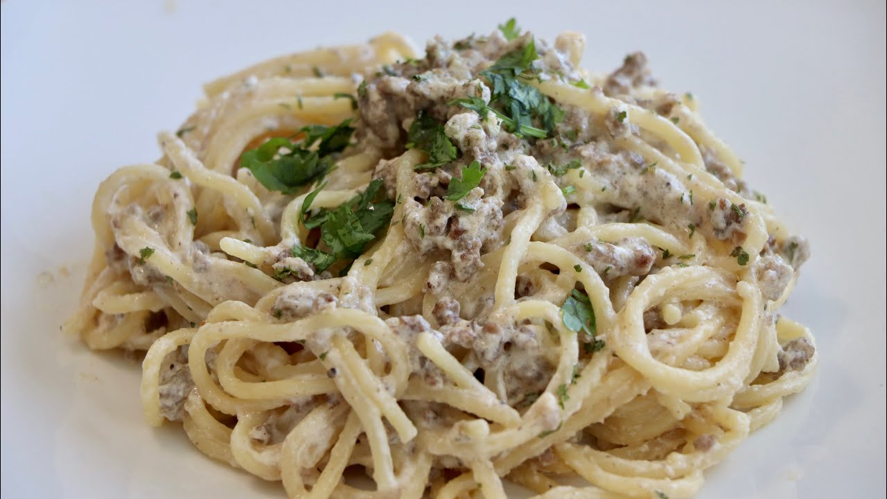 ESPAGUETI ALFREDO CON CARNE molida, Rica, facil y rápida receta casera -  YouTube