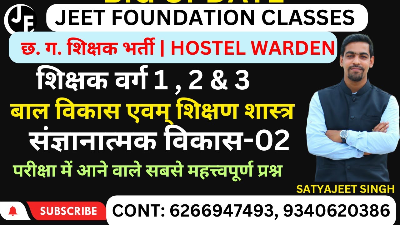 संज्ञानात्मक विकास MCQ 02|सबसे महत्त्वपूर्ण प्रश्न | छ ग शिक्षक भर्ती, HOSTEL WARDEN| CGTET PAPER1&2