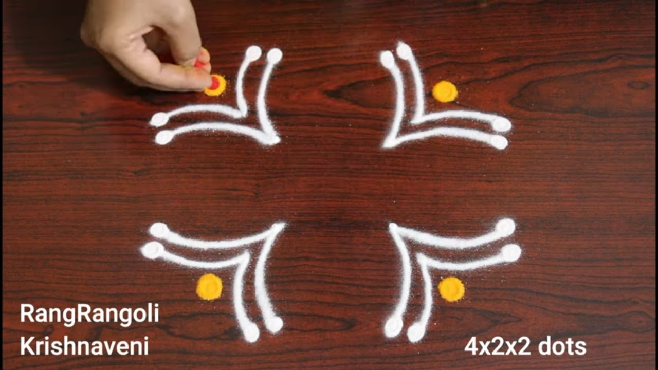 Simple Daily Kolam🌺4x2x2 dots Small Rangoli🌺Easy Muggulu🌺RangRangoli Krishnaveni