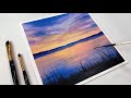 Acrylic Painting for Beginners | Yellow Blue Skies | Sunset Landscape Painting Tutorial