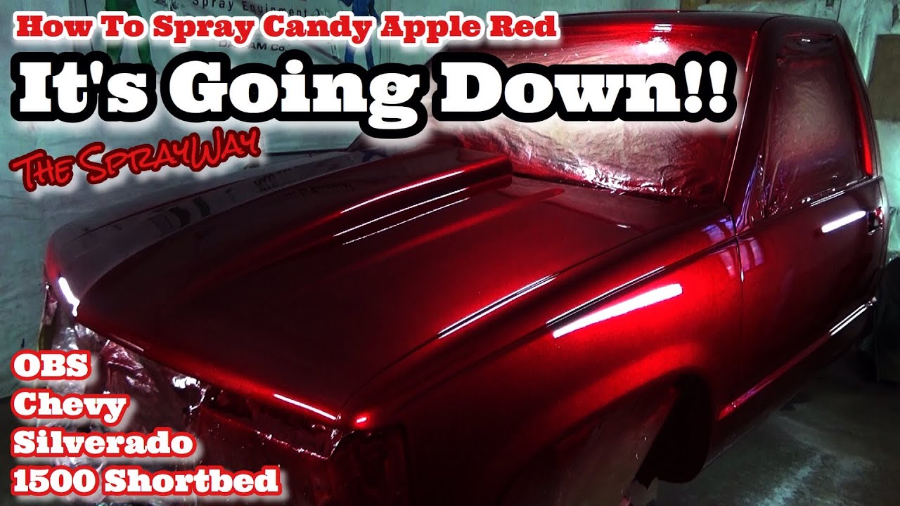 Formode emulering Høj eksponering How To Paint A Truck Or Car Candy Apple Red Over Metal Flake OBS CHEVY  SILVERADO C/K 1500 SHORTBED - YouTube