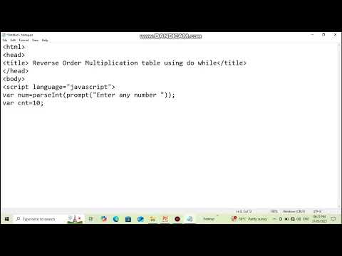 D #javascript -#Reverse Order #multiplicationtable  using Do While.