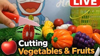 Cutting Toy Fruits &amp; Vegetables 🍉 | Kids Learning Video | Doraemon Kitchen Play