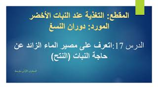 الدرس 17: اتعرف على مصير الماء الزائد عن حاجة النبات (النتح) علوم طبيعية 1 متوسط