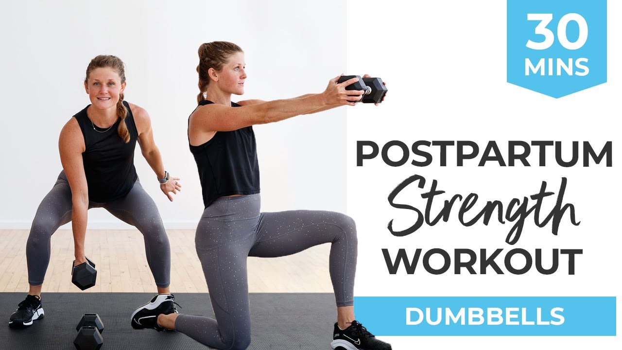 30-Minute Full Body STRENGTH  Postpartum Workout (Dumbbells + DR Safe Abs  and Core) 