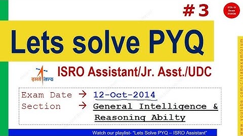 ISRO Assistant UDC JPA | Previous Year Question Paper |12 Oct 2014 | Reasoning Ability