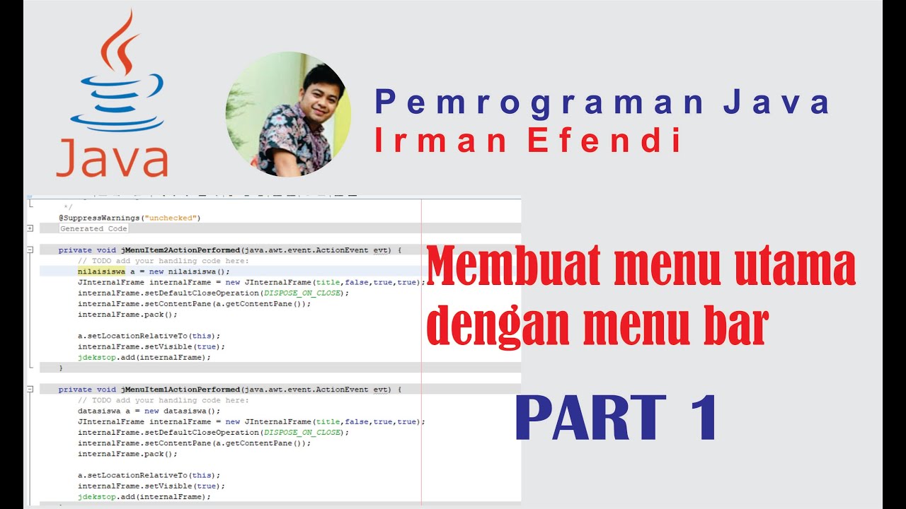 MEMBUAT MENU UTAMA DENGAN MENU BAR - PEMROGRAMAN JAVA NETBEANS PART 1 ...