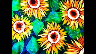 Hot wax Batik Tutorial. Sunflowers Hand-painted Scarf Timelapse/ Горячий батик Таймлапс