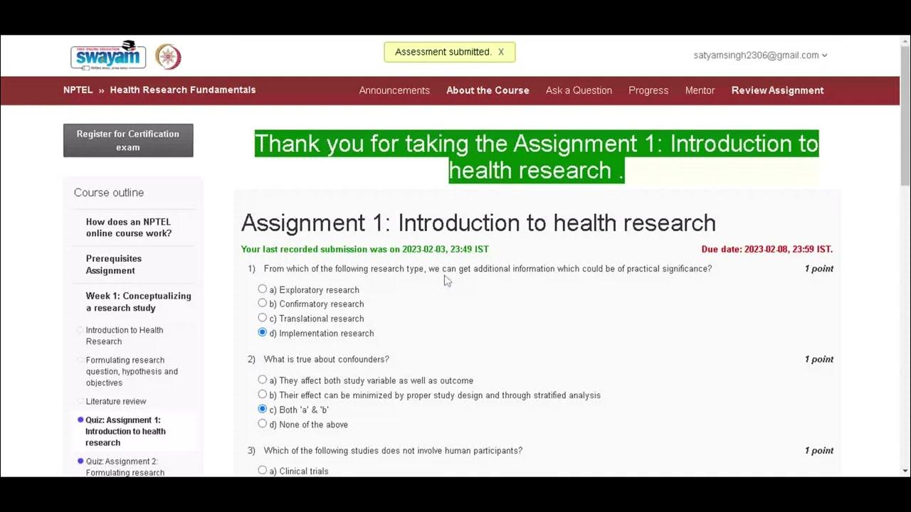 health research fundamentals nptel assignment answers