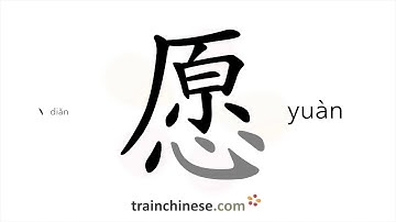 How to write 愿 (yuàn) – to wish, to hope – stroke order, radical, examples and spoken audio