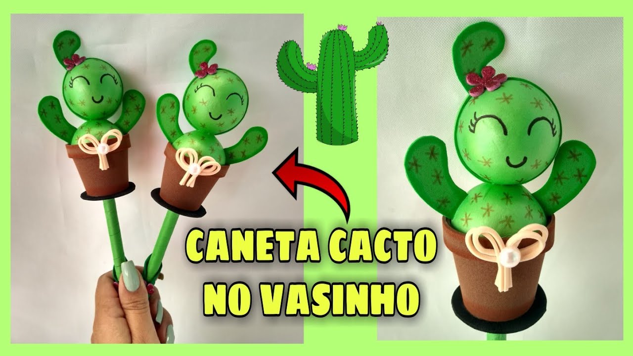 Como fazer caneta cacto decorada com Eva | Faça e venda Caneta personalizada