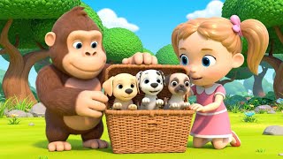 Cute Girl, Friendly Gorilla & Puppies – Fun Farm Adventures | 3D Cartoon for Kids