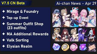 7.5 Beta - Summer Outfits Return, Mirage, Top-up Event, MA Additional Rewards - Honkai Impact 3rd