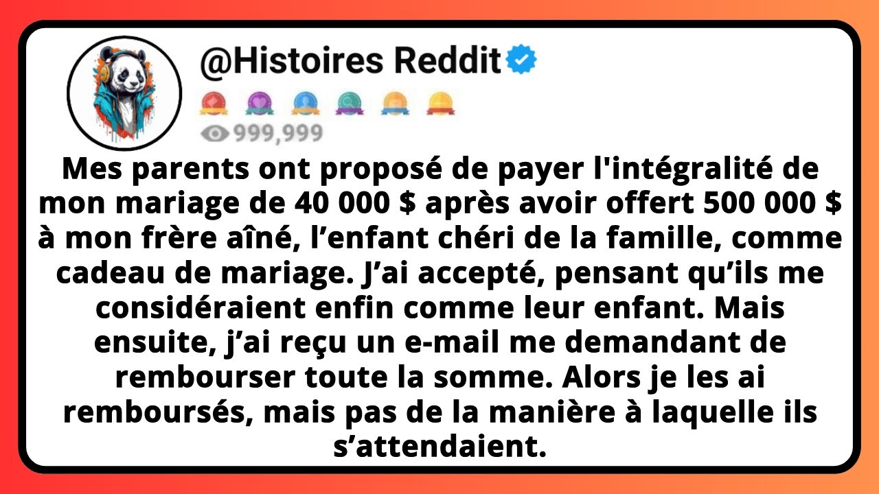 Mes Parents Ont Proposé de Payer l'intégralité de Mon Mariage de 40 000 $ Après Avoir Offert 500...