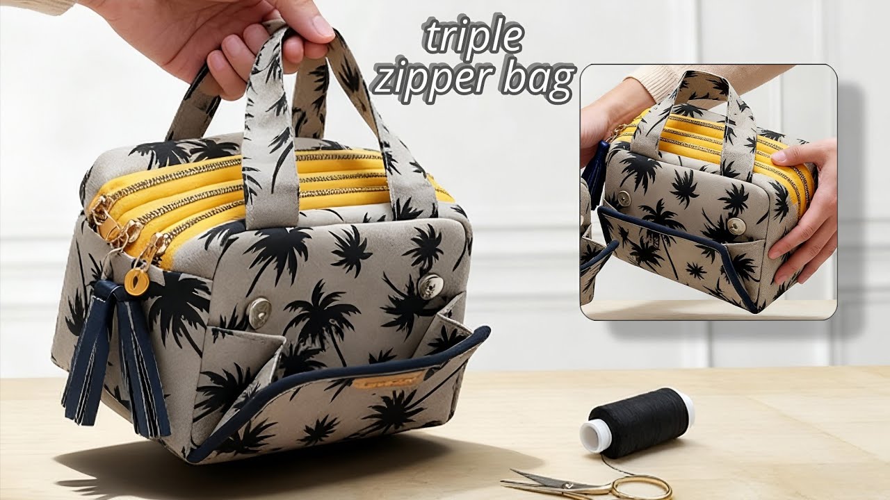 Простая сумка из обрезков ткани с тремя молниями | Проект для начинающих по шитью с 3 молниями