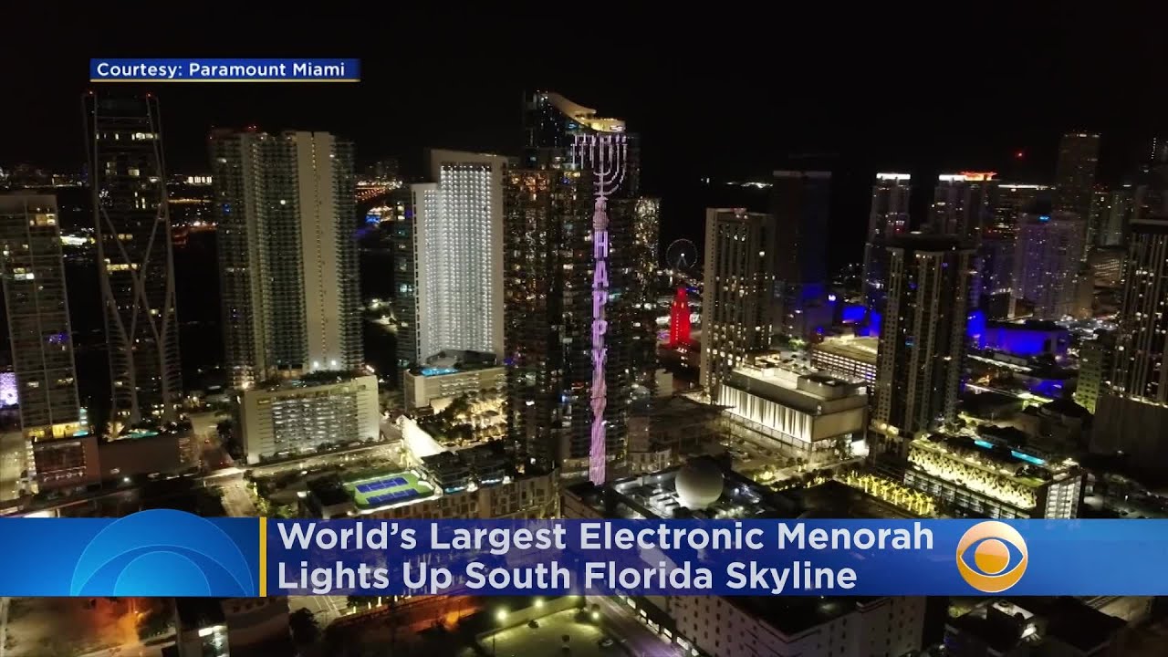 World’s Largest Electronic Menorah Lights Up South Florida Skyline