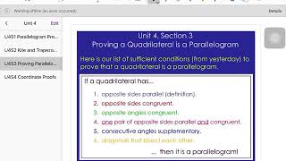Unit 4 Section 3: Proving Parallelograms