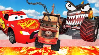 BIG LIGHTNING MCQUEEN AND POOR TOW MATER VS MONSTER SHARK😥