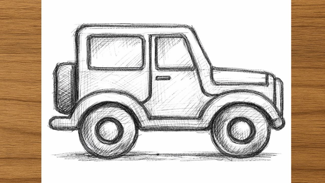 How I Turned a Simple Outline into a Stunning Jeep Sketch – Full Drawing Process!