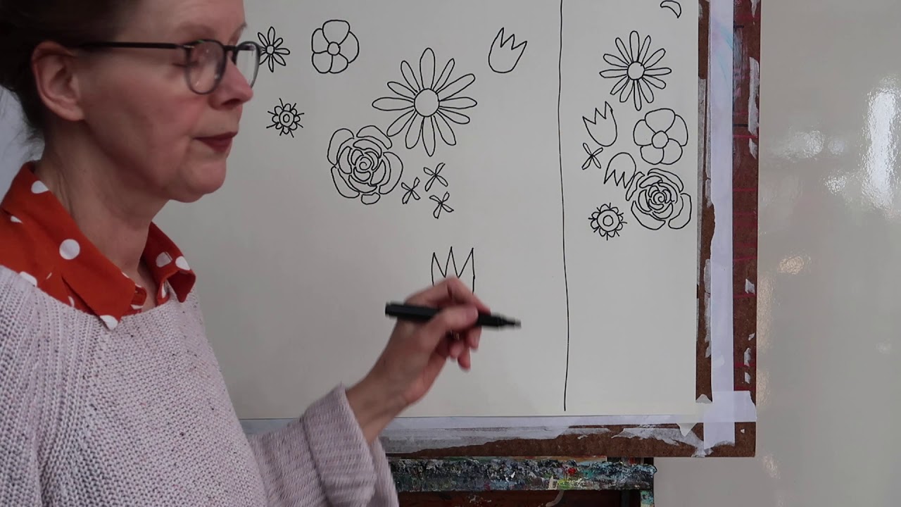 Tekenles 2 jeugd; bloemen , Atelier V