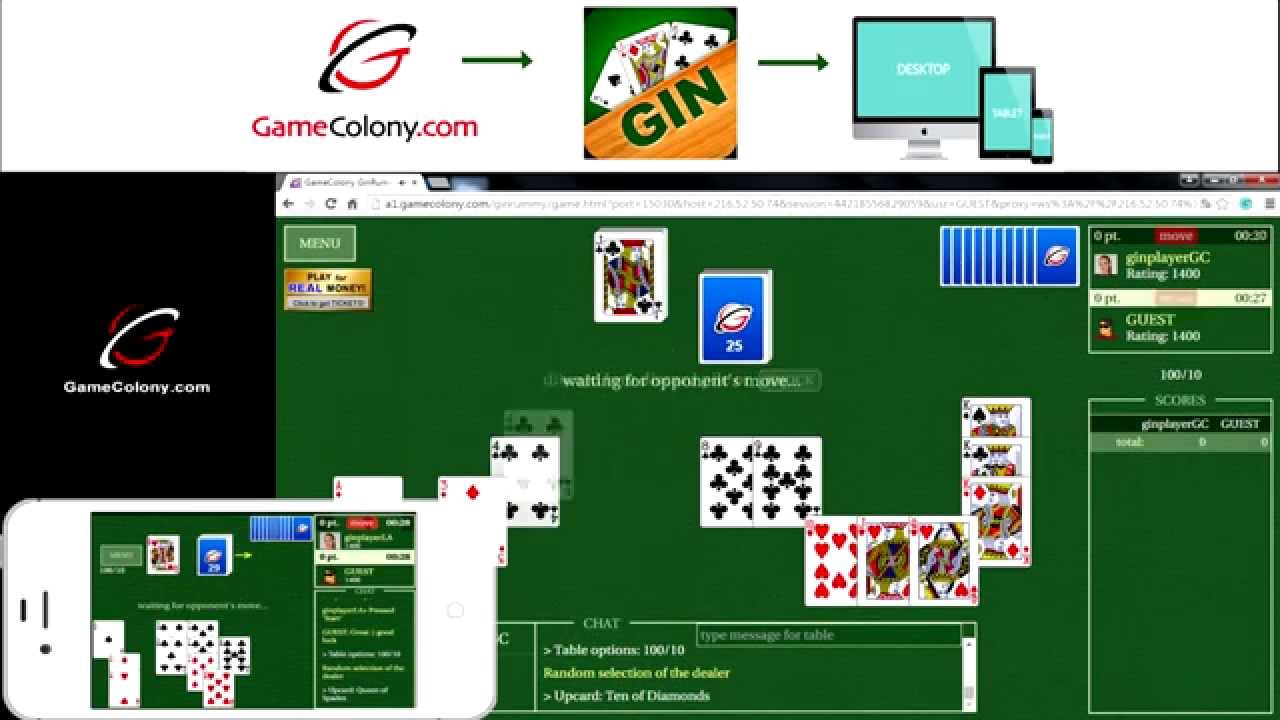 GameColony com High Quality Gin Rummy for any browser on PC or Mac or 