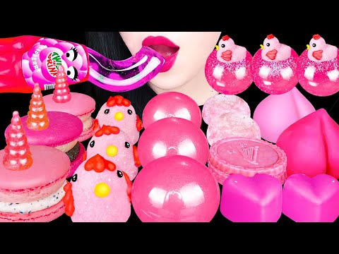 ASMR PINK DESSERTS 핑크 디저트 PEACH CHOCOLATE, HONEY JELLY, KOHAKUTO, CHOCOLATE EATING SOUNDS MUKBANG 먹방