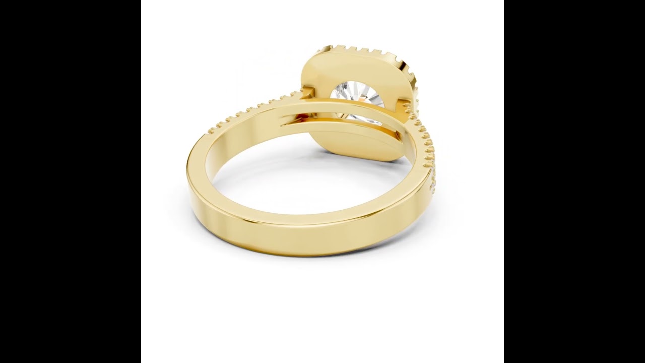 Round Diamond With Square Micro Pave Halo Ring