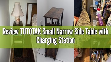 Review TUTOTAK Small Narrow Side Table with Charging Station, Skinny End Table for Small Spaces, Sli