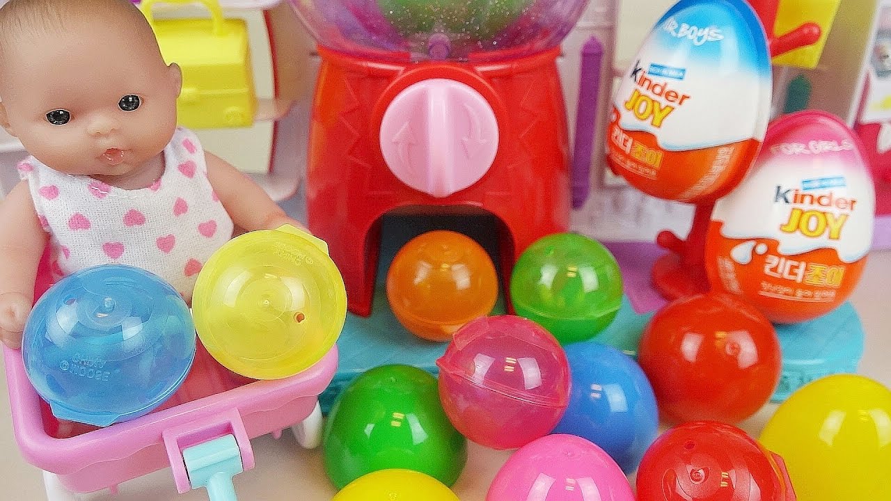 Baby Doll Shopkins dispenser and Kinder Joy Surprise eggs toys - YouTube