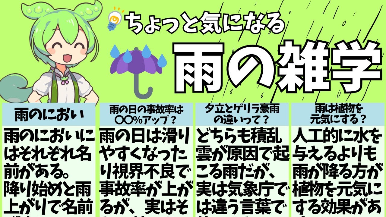 【雑学】夕立とゲリラ豪雨の違いって? 雨の雑学【ずんだもん解説】 - YouTube