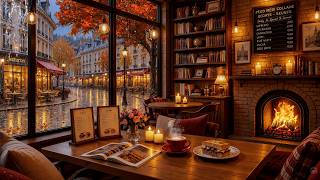 Quiet Rainy Fall Morning in a Cozy Coffee Shop | Cozy Jazz Piano & Crackling Fireplace for Sleep screenshot 5