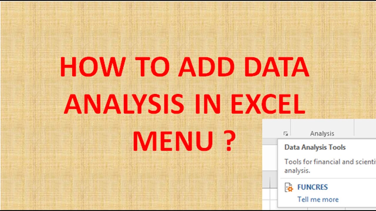 HOW TO ADD DATA ANALYSIS TOOL IN EXCEL MENU ? - YouTube