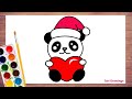 How to Draw Panda with Santa Hat & Heart Drawing