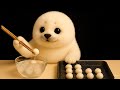 【ASMR】Arale the baby seal enjoys Tsukimi Dango 🌕🦭✨ Homemade Dango🍡 #asmr #mukbang