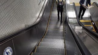 京阪出町柳駅のロングエスカレーター　途中から動く歩道に　Long escalator, Keihan Demachiyanagi Station, Kyoto　(2019.11)