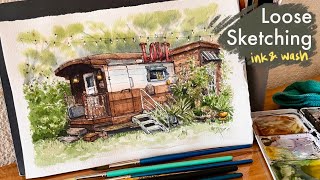 Loose ink and watercolor sketching |How to get through the “ugly” phase