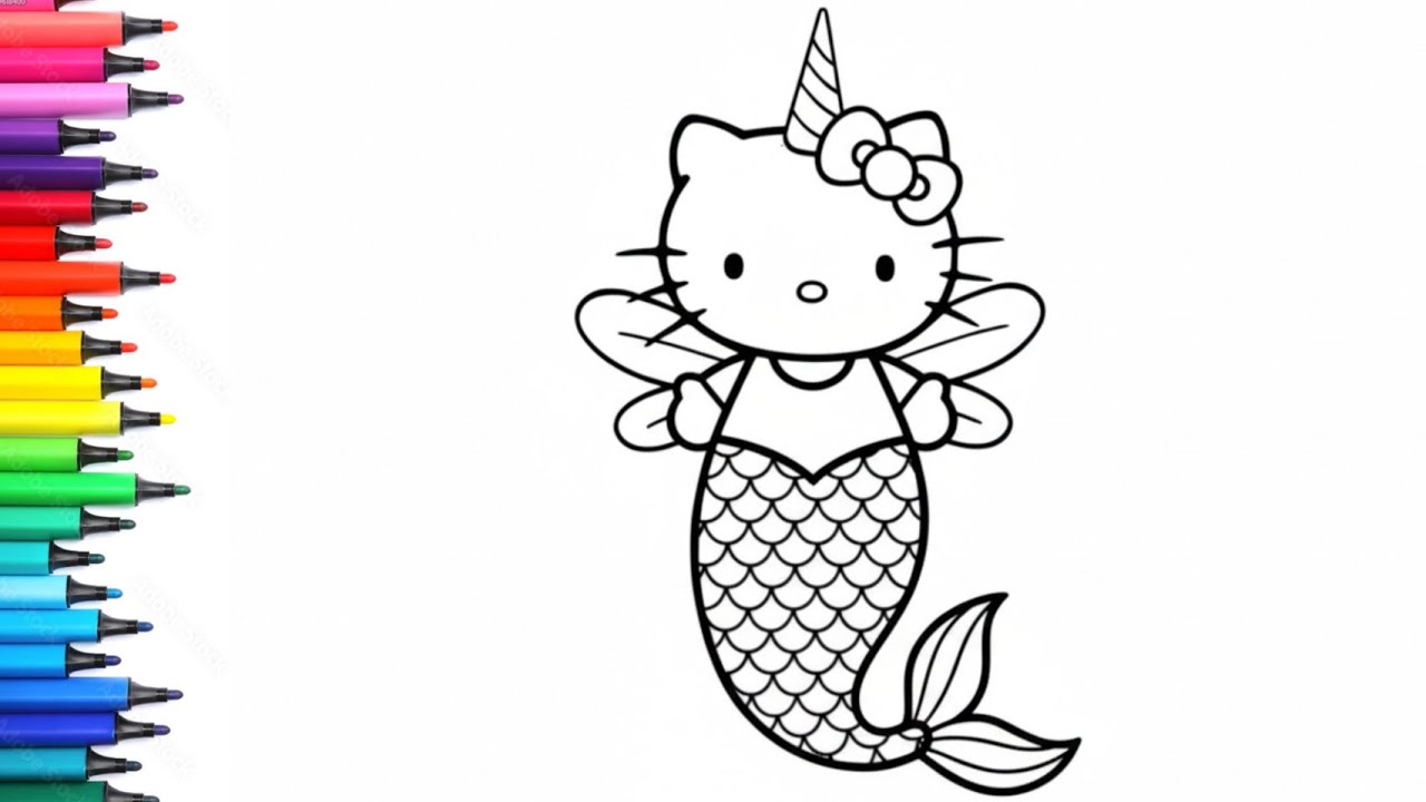 Unicorn Hello Kitty Mermaid Drawing, Painting & Colouring for Kids and Toddlers_ Child Art 