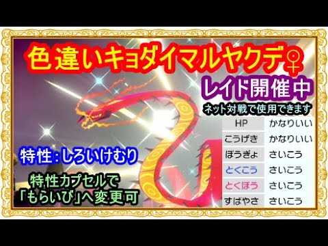 ポケモン剣盾 色違いキョダイマックス マルヤクデ レイド配布 年1月9日 ポケモンソードシールド Youtube