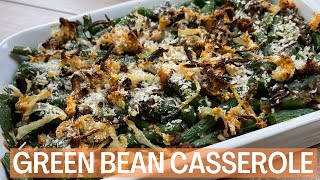 Our Best Green Bean Casserole with Mushrooms and Onions.  A Vegan Twist on a Classic Favorite.