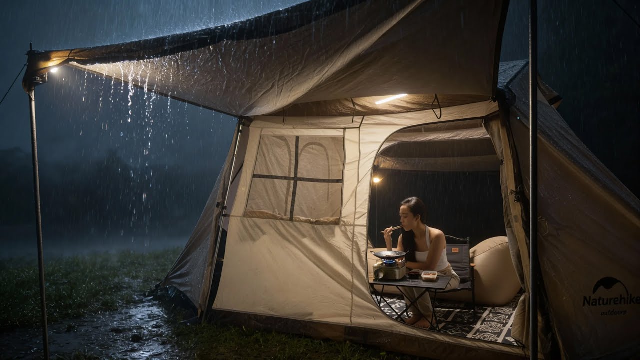SOLO OVERNIGHT CAMPING IN THE RAIN ☔️ RELAXING IN THE TENT WITH MYDOG 🐶 ...