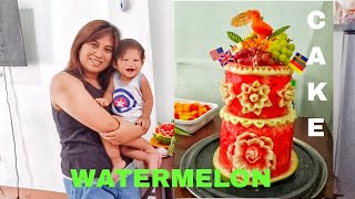 Carving Watermelon cake design🍉#watermeloncarving #fruitcake #watermeloncake